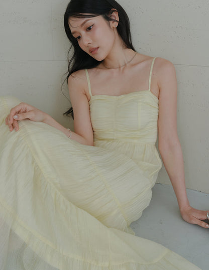 Lyndsey Padded Maxi Dress in Yellow
