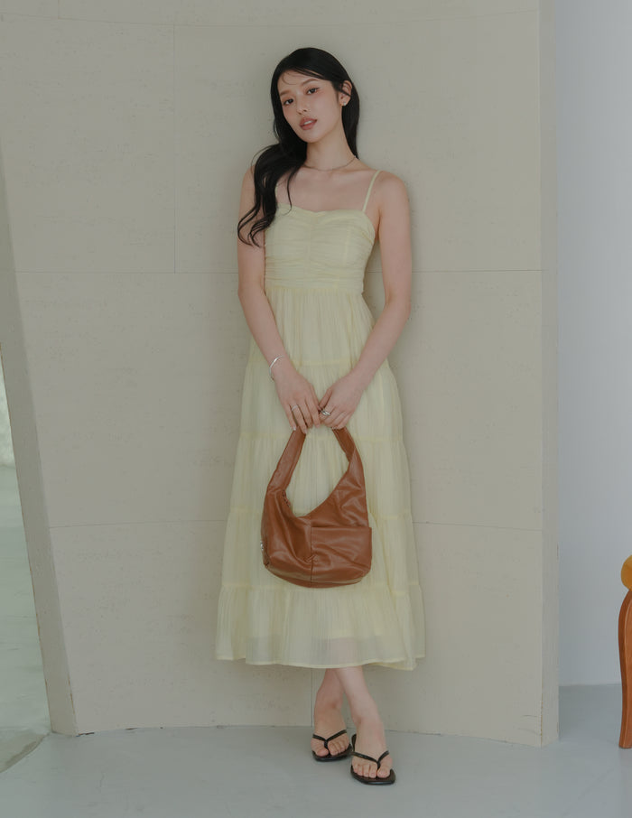 Lyndsey Padded Maxi Dress in Yellow