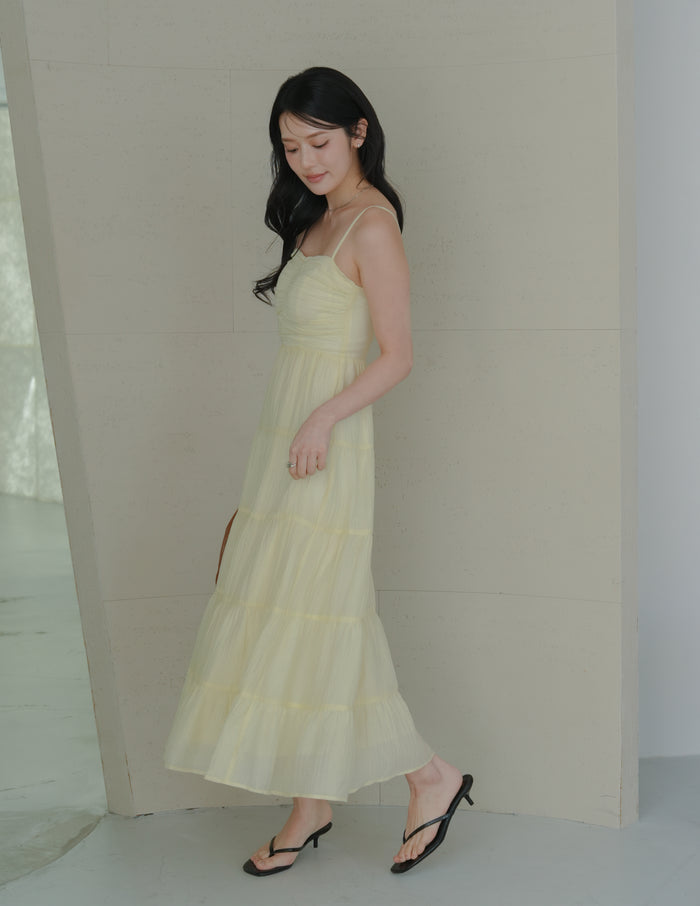 Lyndsey Padded Maxi Dress in Yellow