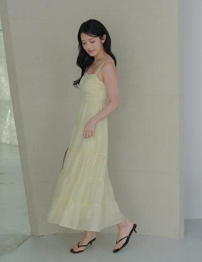 Lyndsey Padded Maxi Dress in Yellow