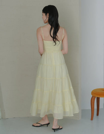 Lyndsey Padded Maxi Dress in Yellow