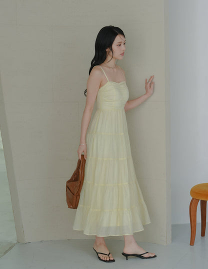 Lyndsey Padded Maxi Dress in Yellow