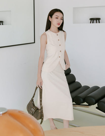 Madison Midi Skirt in Beige