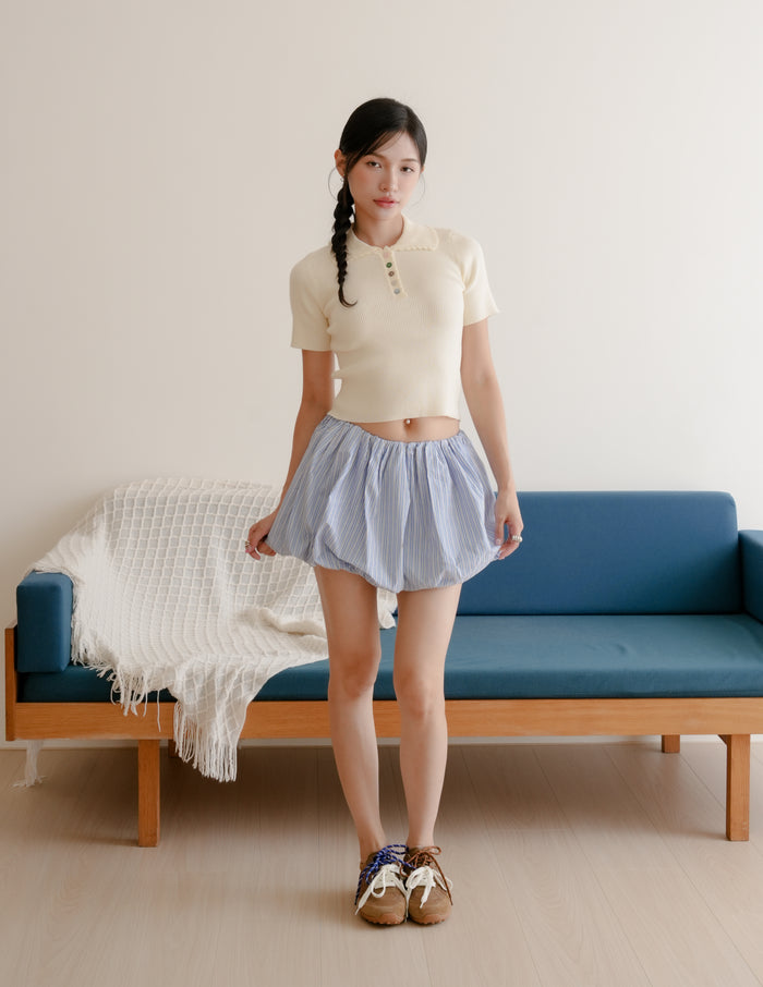 Margot Scallop Polo Top in Cream