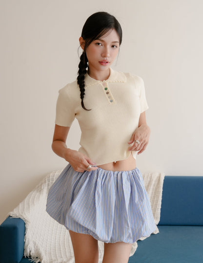 Margot Scallop Polo Top in Cream