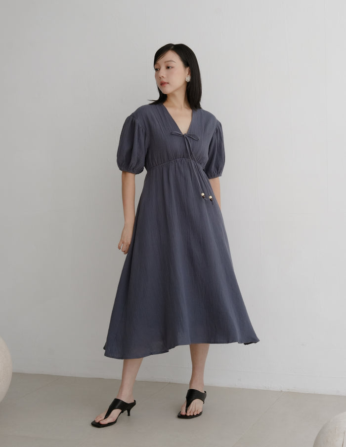 Millie Muslin Midi Dress in Ash Navy