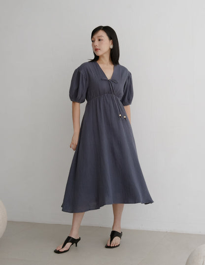 Millie Muslin Midi Dress in Ash Navy