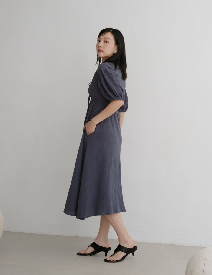 Millie Muslin Midi Dress in Ash Navy