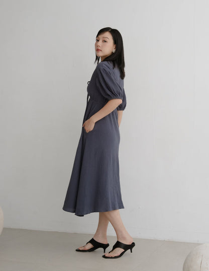 Millie Muslin Midi Dress in Ash Navy