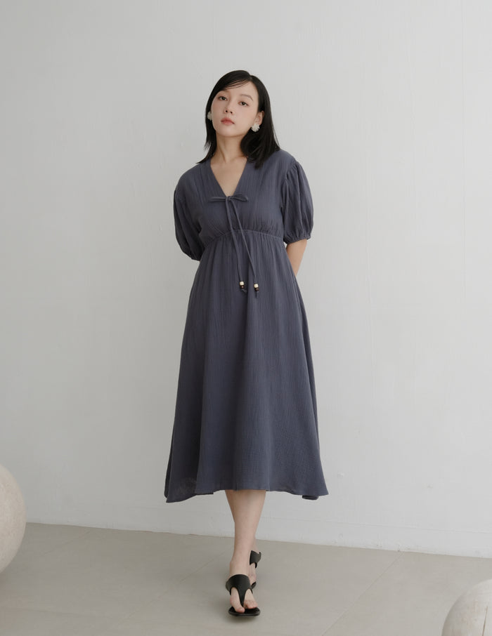 Millie Muslin Midi Dress in Ash Navy