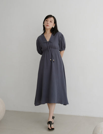 Millie Muslin Midi Dress in Ash Navy