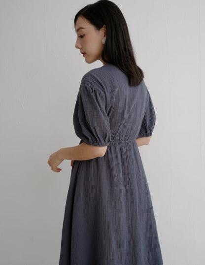 Millie Muslin Midi Dress in Ash Navy
