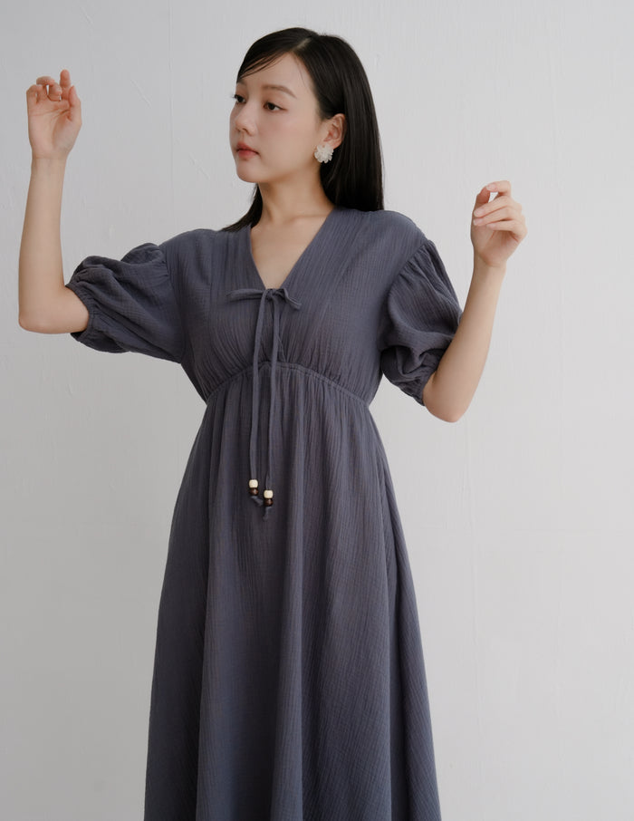 Millie Muslin Midi Dress in Ash Navy