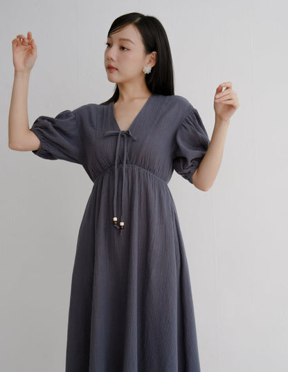 Millie Muslin Midi Dress in Ash Navy