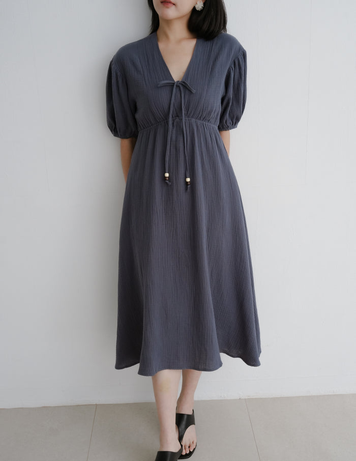 Millie Muslin Midi Dress in Ash Navy