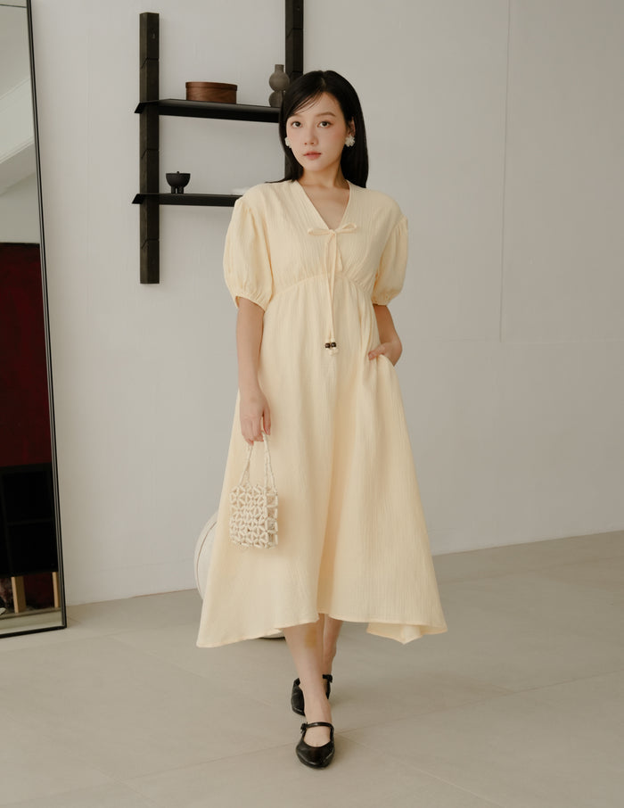 Millie Muslin Midi Dress in Butter Yellow