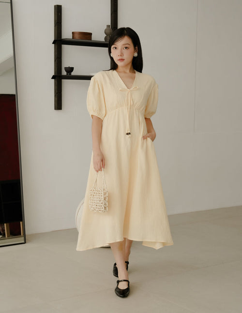 Millie Muslin Midi Dress in Butter Yellow