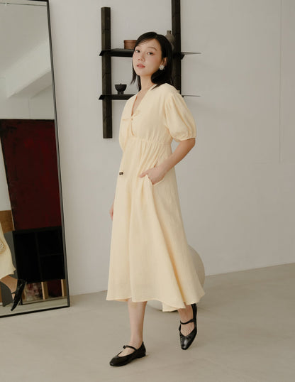 Millie Muslin Midi Dress in Butter Yellow