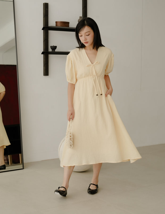 Millie Muslin Midi Dress in Butter Yellow
