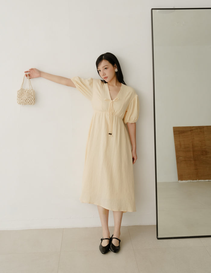 Millie Muslin Midi Dress in Butter Yellow