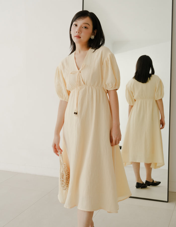 Millie Muslin Midi Dress in Butter Yellow