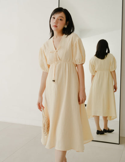 Millie Muslin Midi Dress in Butter Yellow