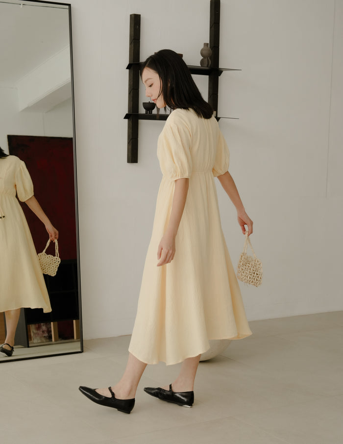 Millie Muslin Midi Dress in Butter Yellow