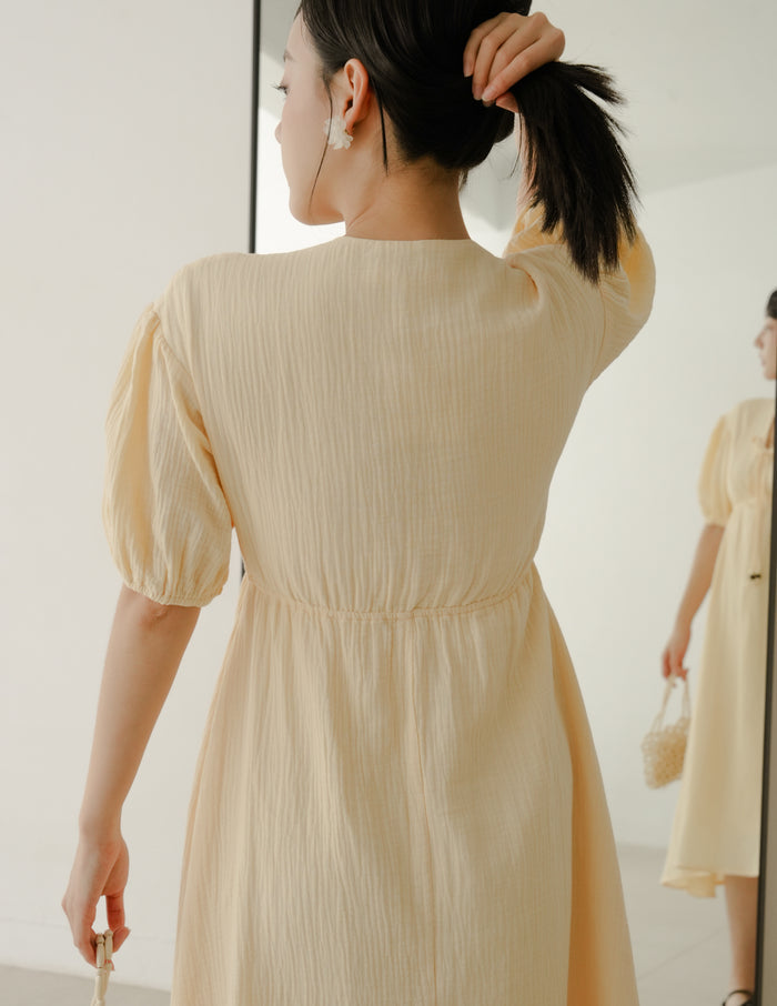 Millie Muslin Midi Dress in Butter Yellow