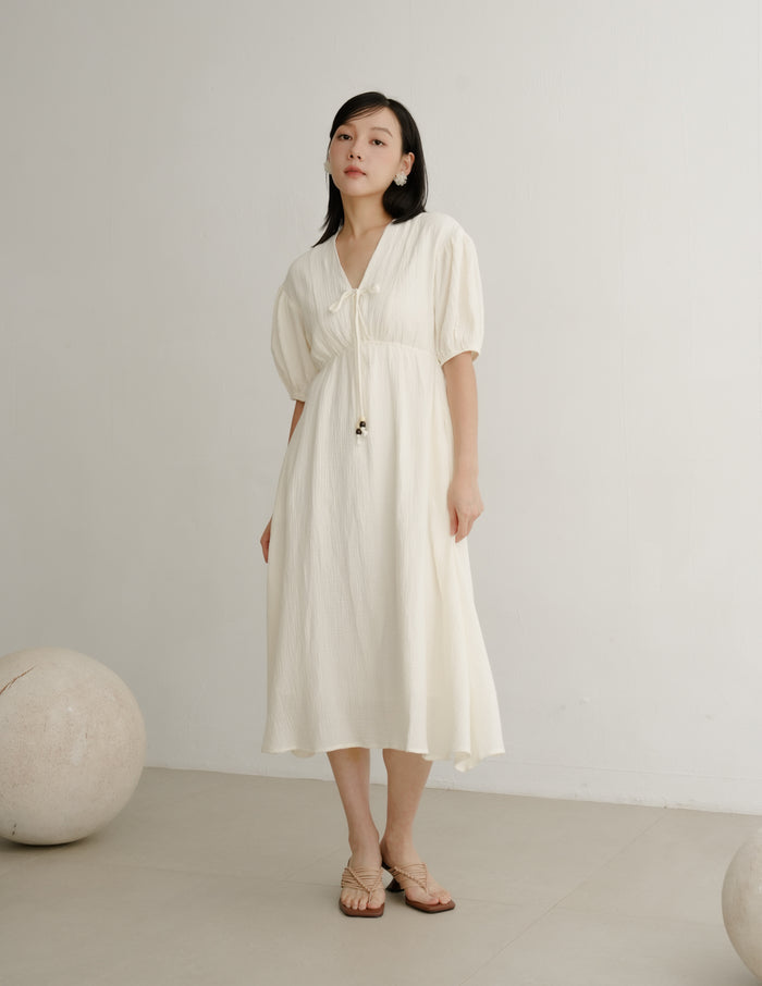 Millie Muslin Midi Dress in Ivory