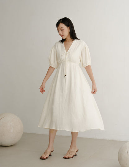 Millie Muslin Midi Dress in Ivory
