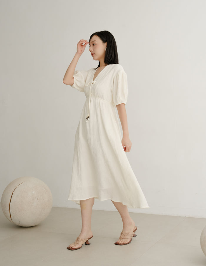 Millie Muslin Midi Dress in Ivory