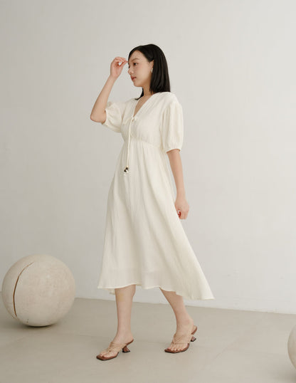 Millie Muslin Midi Dress in Ivory