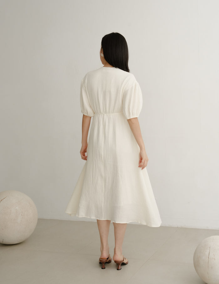 Millie Muslin Midi Dress in Ivory