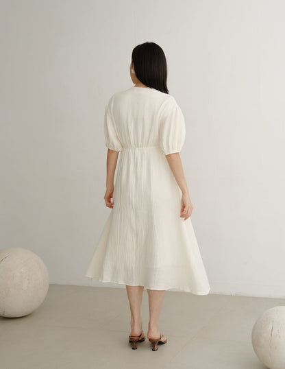 Millie Muslin Midi Dress in Ivory