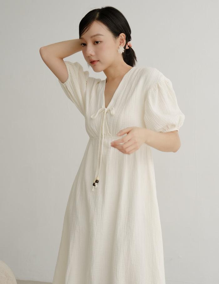 Millie Muslin Midi Dress in Ivory