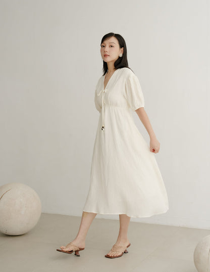 Millie Muslin Midi Dress in Ivory