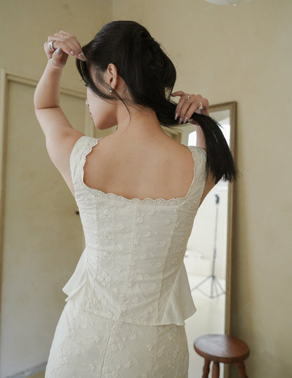 Molly Lace Trimmed Peplum Top in Eyelet