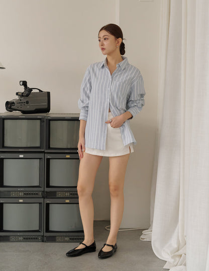 Nikki Pinstripe Oversized Shirt in Grey Blue
