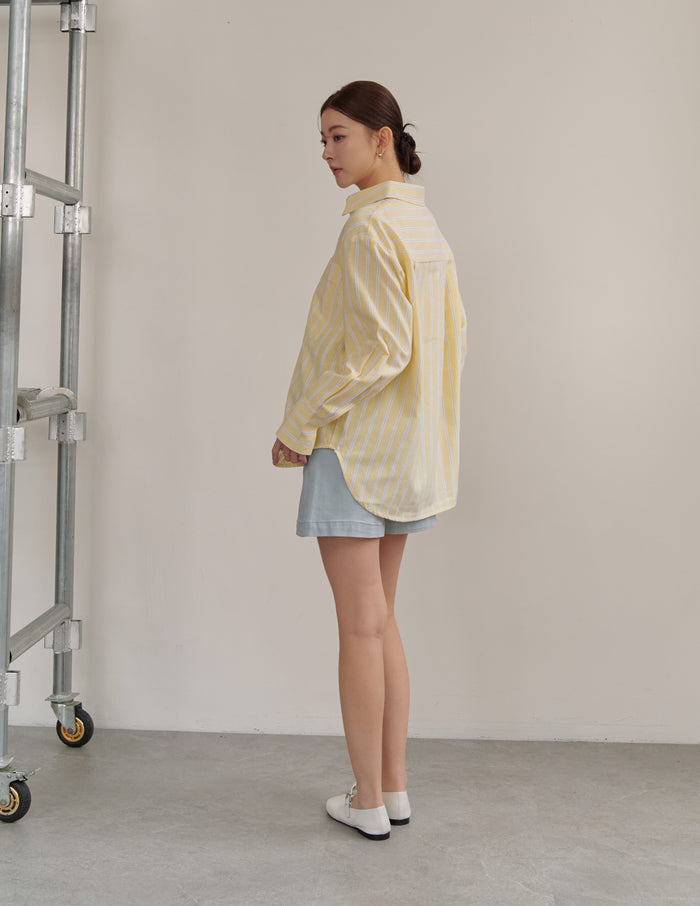 Nikki Pinstripe Oversized Shirt in Yellow
