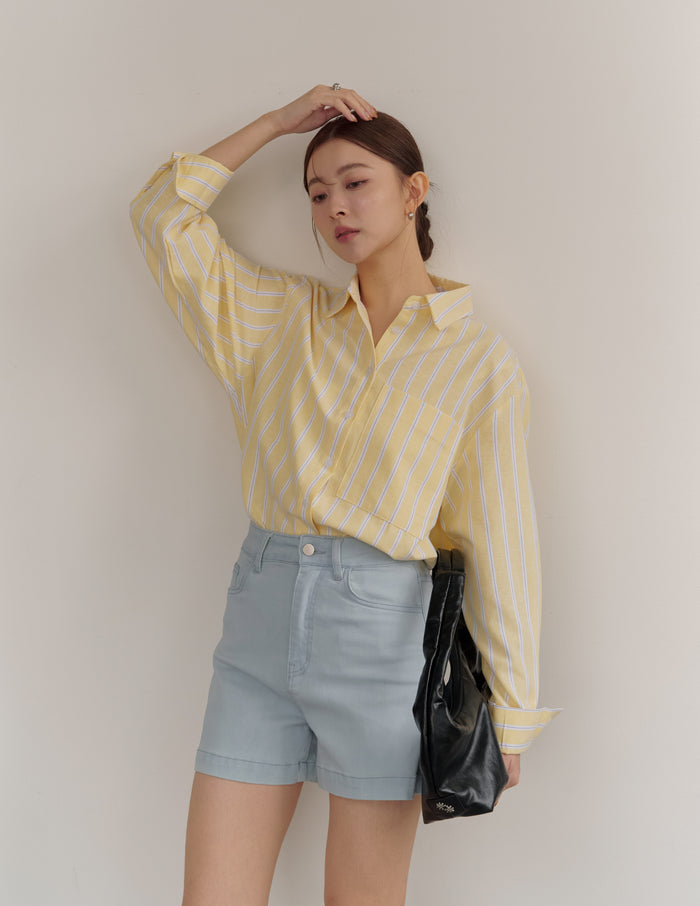 Nikki Pinstripe Oversized Shirt in Yellow
