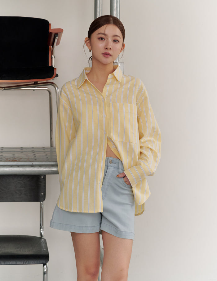 Nikki Pinstripe Oversized Shirt in Yellow