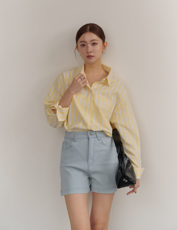 Nikki Pinstripe Oversized Shirt in Yellow