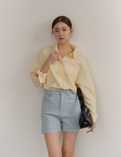 Nikki Pinstripe Oversized Shirt in Yellow