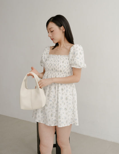 Nola Smocked Babydoll Dress in Blue Meadow