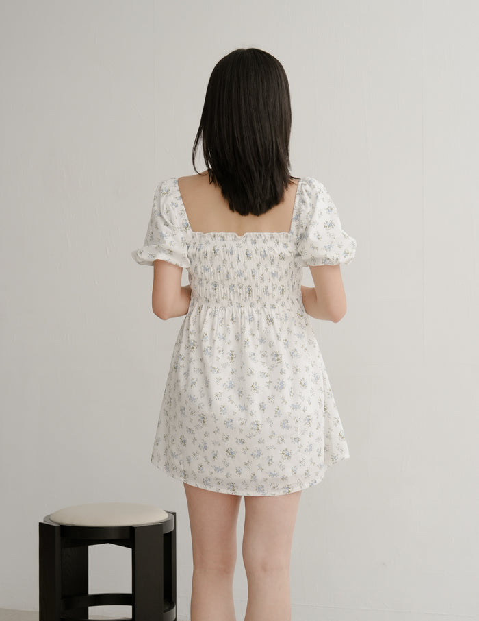 Nola Smocked Babydoll Dress in Blue Meadow