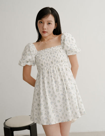 Nola Smocked Babydoll Dress in Blue Meadow