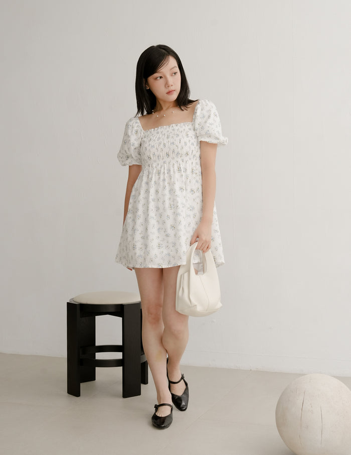Nola Smocked Babydoll Dress in Blue Meadow