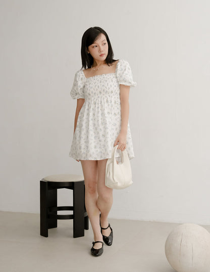 Nola Smocked Babydoll Dress in Blue Meadow