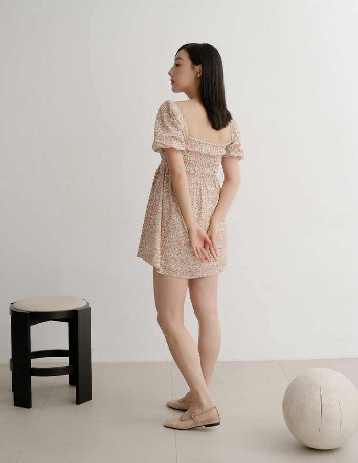 Nola Smocked Babydoll Dress in Sunset Garden