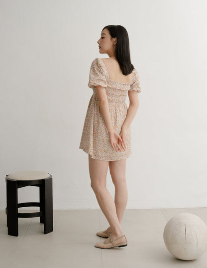 Nola Smocked Babydoll Dress in Sunset Garden
